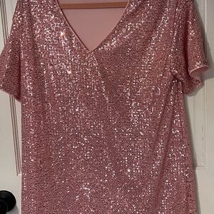 Pink Sequin V-Neck Top